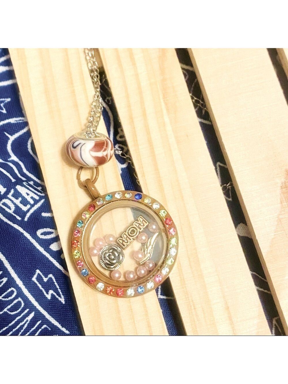 MOM boutique charm chocolate circle locket pendant necklace + FREE CHARM EXTRAS!